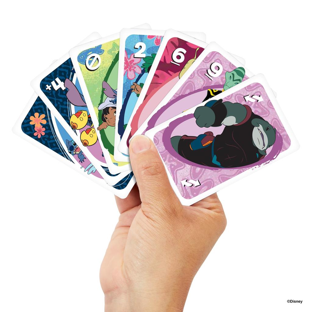 Mattel Games UNO Lilo & Stitch Party Supplies Card Game, 112 Cards, for 2-10 Players, Ages 7 and Up, Blue, JCC10