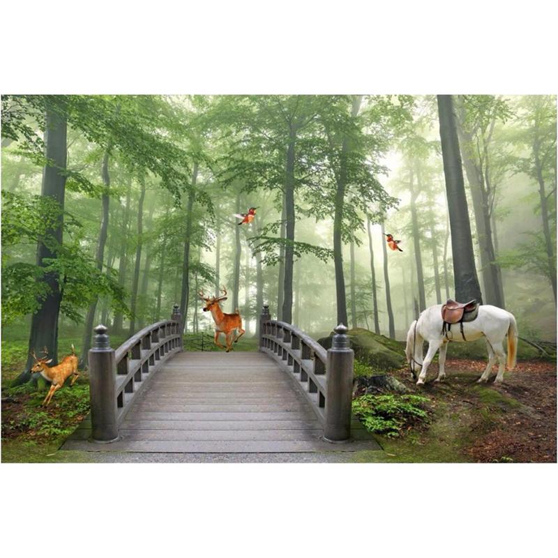 3D-Zimmer-Wald-Tapete, Dschungel-Pony-Kitz-Dekoration, Wandbild, Wohnzimmer, Schlafzimmer, Kinderzimmer, Heimdekoration