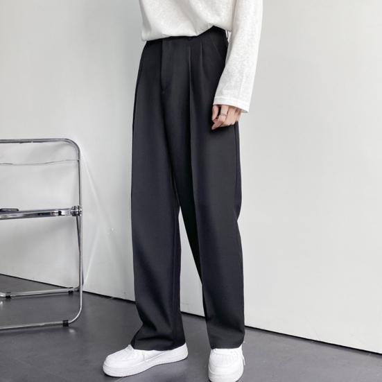 Button Zipper Fly Pockets Loose Korean Style Suit Pants Spring Autumn Mid-Waist Straight Wide Leg Casual Trousers