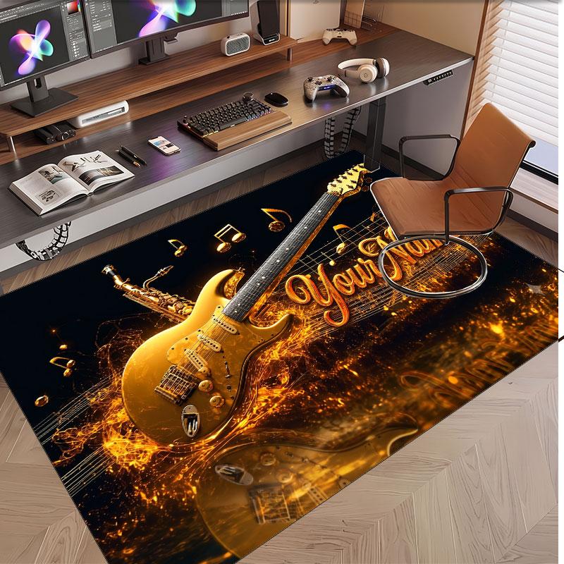 Müzik Gitar Temalı Yumuşak Kristal Kadife Halı Özel İsim ve Metin Baskılı Kaymaz Zemin Halısı Yatak Odası Oturma Odası İçin
