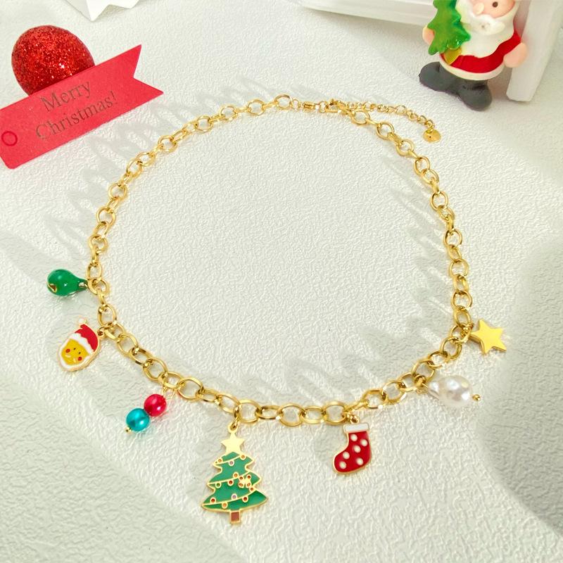 Popular Stainless Steel Christmas Jewelry Set: Sleigh & Reindeer Pendant Necklace, Bracelet, and Earrings