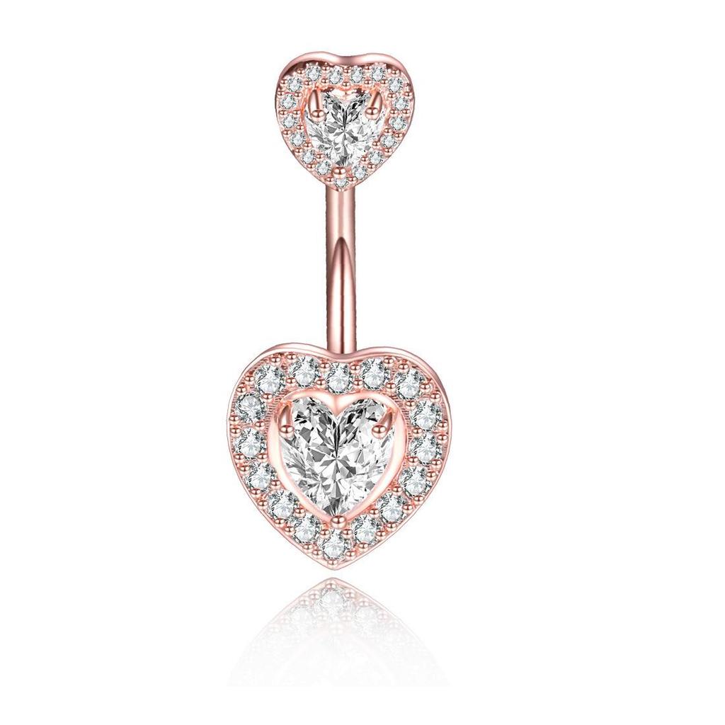 Exotic Butterfly Heart Bow Zircon Inlaid Navel Ring, 316 Stainless Steel, European & American Style