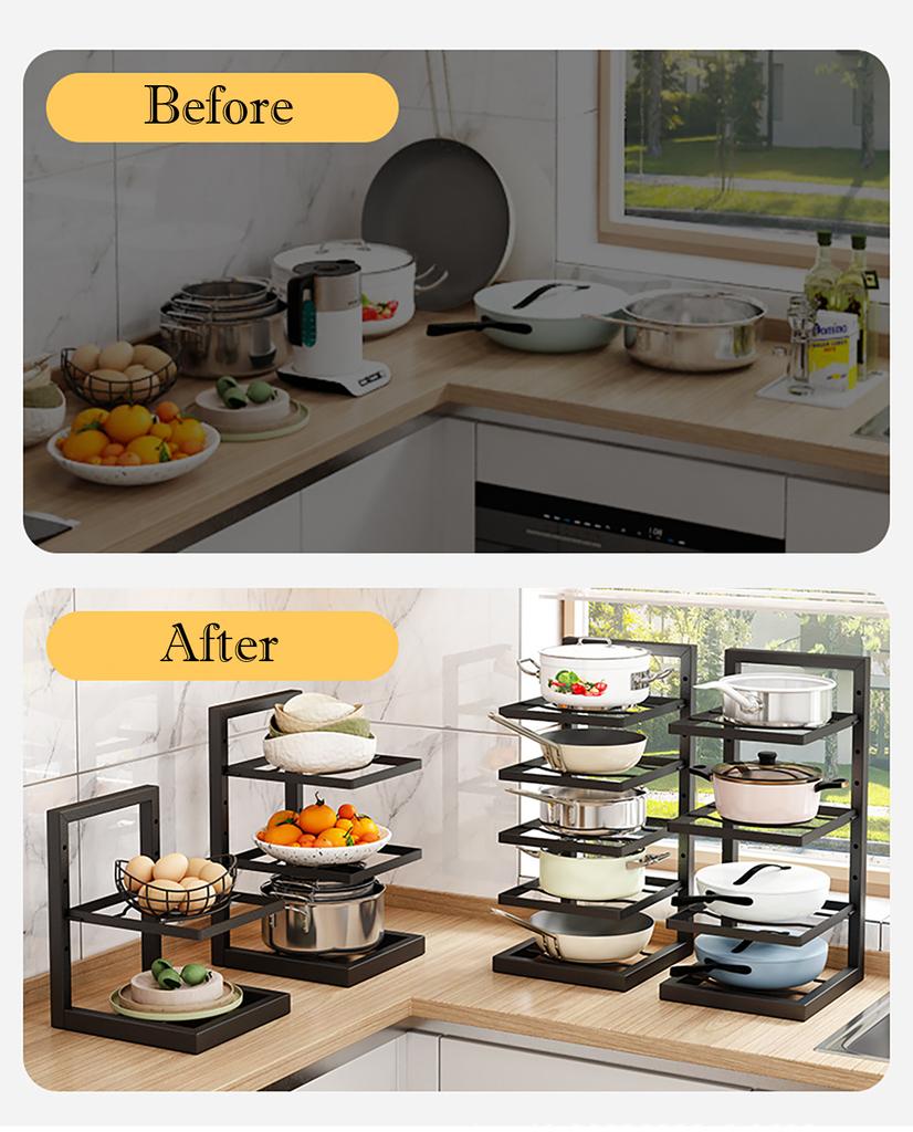 Adjustable Pot Rack Organizer Kitchen Stainless Steel Pot Storage Rack Multi-Layer Household Pot and Pan Organzier for Kitchen