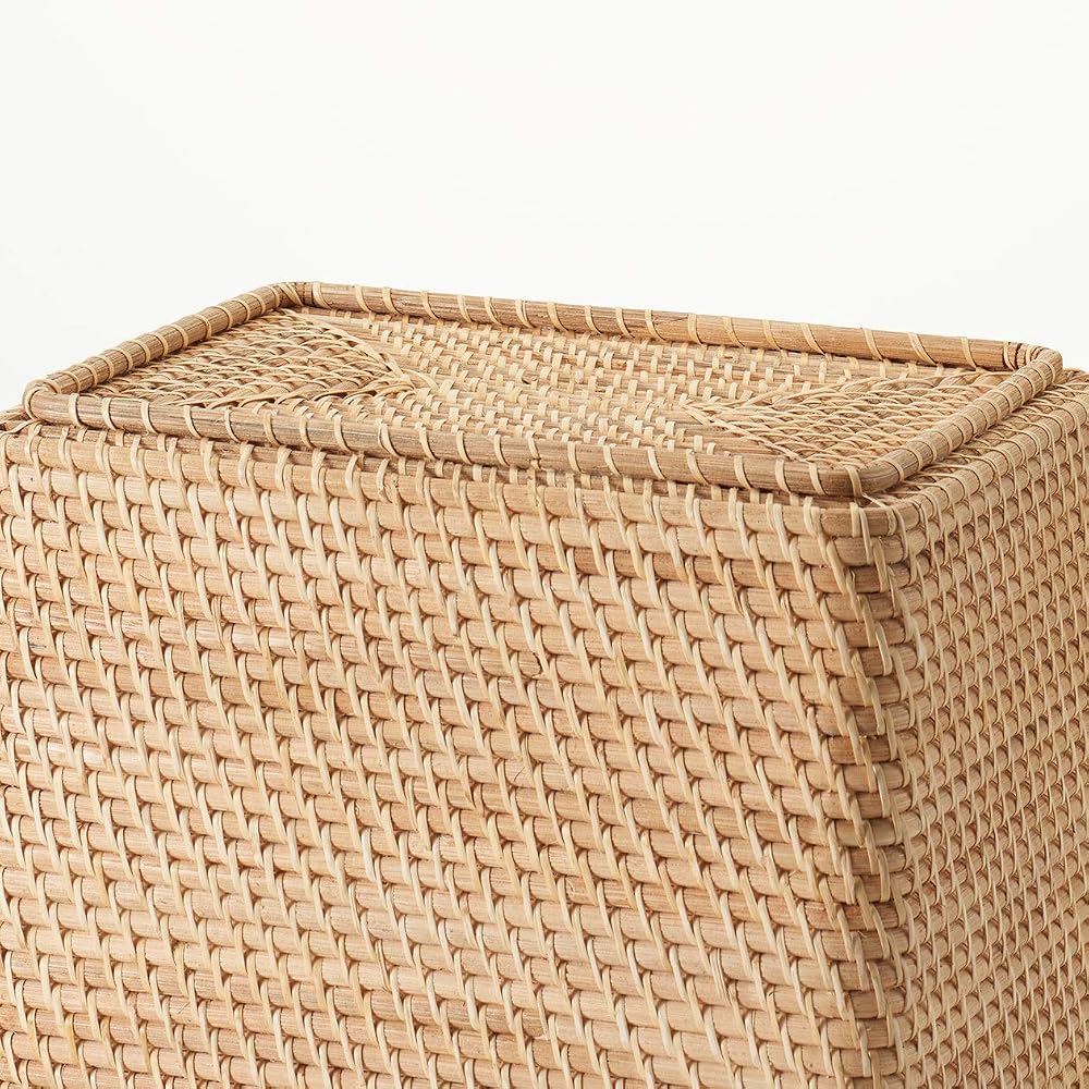 MUJI Stackable Rattan Rectangular Basket, Extra Large, V-shaped, Approx. W36 X D26 X H31cm,
