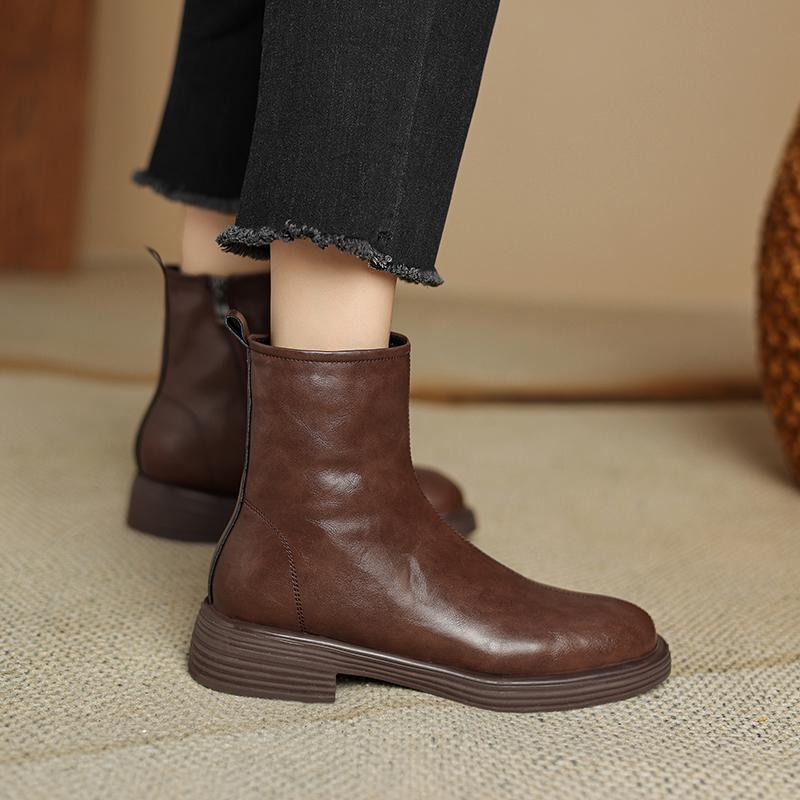 Fashion 2024 Winter Women Boots Women Shoes Round Toe Chunky Heel Short Ladies Shoes Thick Velvet Warm Snow Boots Chelsea Ankle Boots