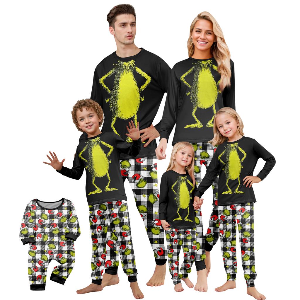 Print Cute Family Set Pajamas, Home Clothes, Family Set Long Sleeve Top Pants Set