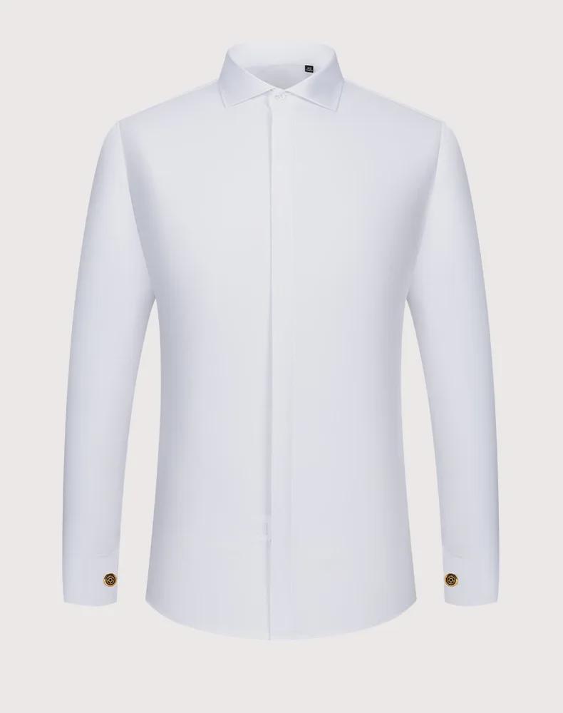 Men's Formal White Long-Sleeve Shirt with Windsor Collar and Bamboo Fiber French Cuff
