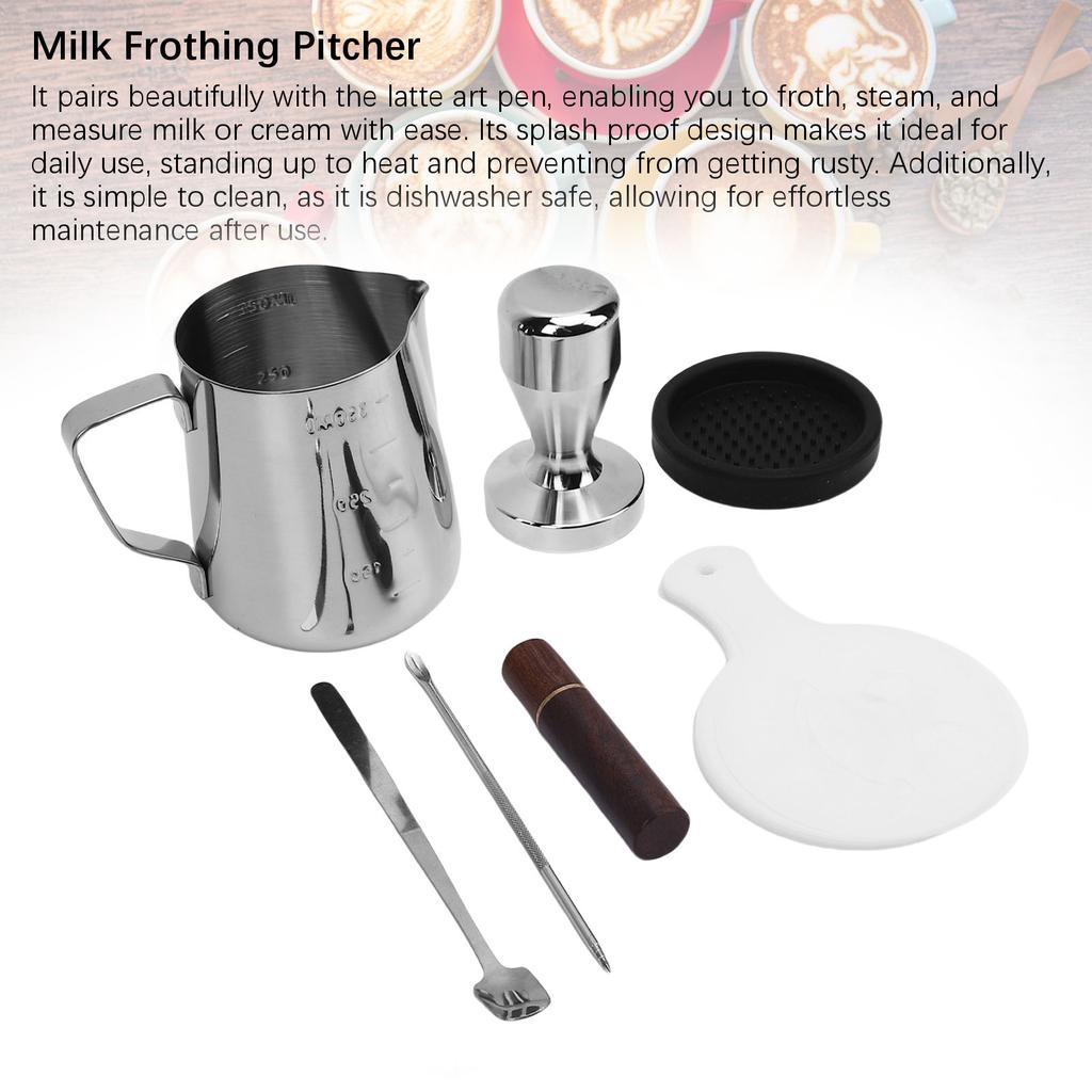 Coffee Making Tamper Set Milk Frothing Pitcher Latte Art Pen Coffee Tamper Mat Needle Type Coffee Distributor Coffee Spoon Coffee Stencils