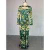 European and American Fashion Sexy Hollow out Long sleeve dress Print Long dress Sexy Hollow Printed Dress