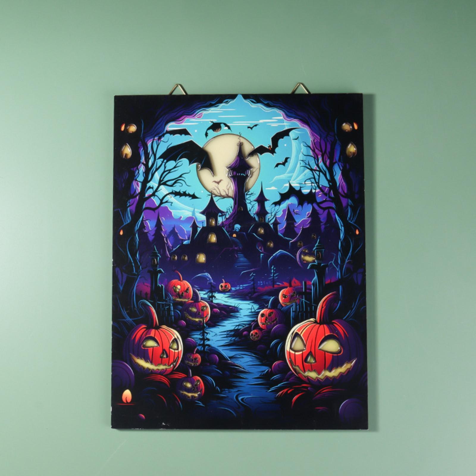 

The Halloween Pumpkin Horror Castle Luminous Wooden Sign Is Suitable For Both Indoor And Outdoor Decoration One Size