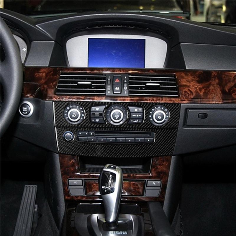 Carbon Fiber Car Air Conditioner CD Control Panel Trim Cover Frame Stickers For BMW 5 Series E60 2008-2010 Styling Accessories