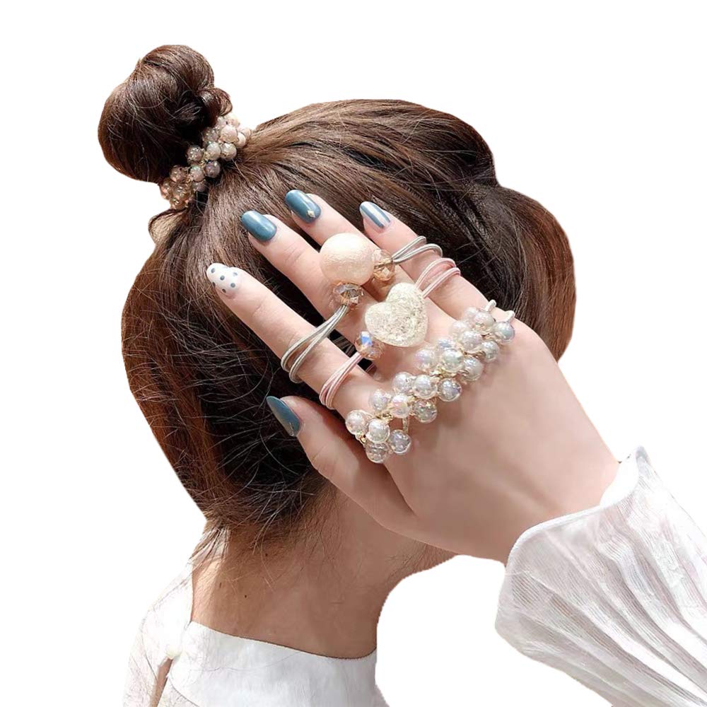 Stylish Hair Ties, Hair Accessories, Hair Ornaments, Rubber Bands, Hair Arrangements, Beaded, Pearl-Like, Popular, Cute, Stylish (Pearl-Like 3-Piece