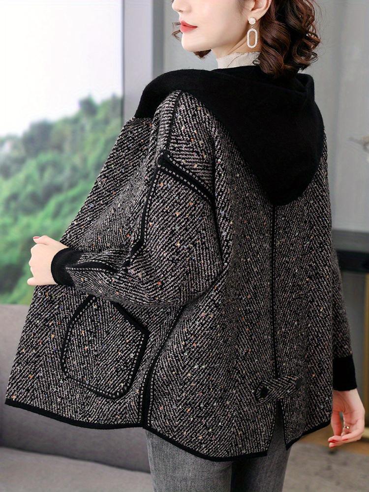 Button Front Hooded Jacket, Casual Long Sleeve Outerwear with Pockets, Women's Clothing
