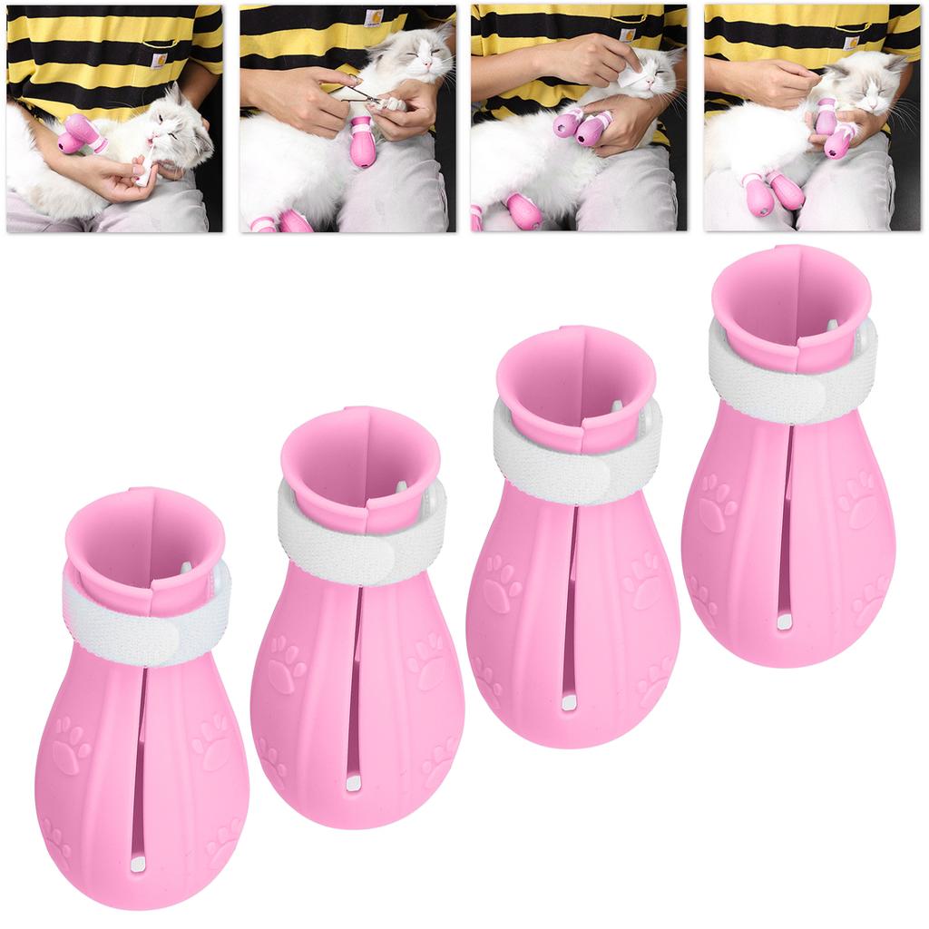 Cat Booties AntiScratch Cat Shoes Silicone Foot Covers Suitable for Pet Hospitals Pet Shops(Single Box Pink 4 Pcs )