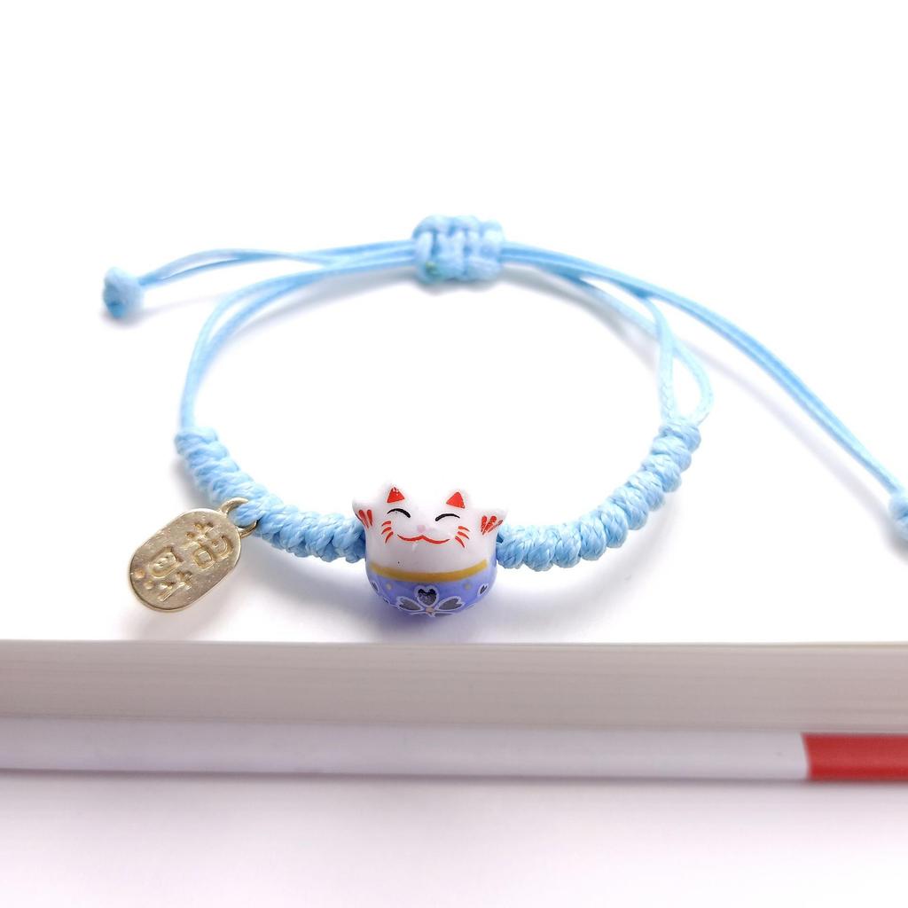 Handwoven Red Rope Lucky Cat Ceramic Bracelets for Women