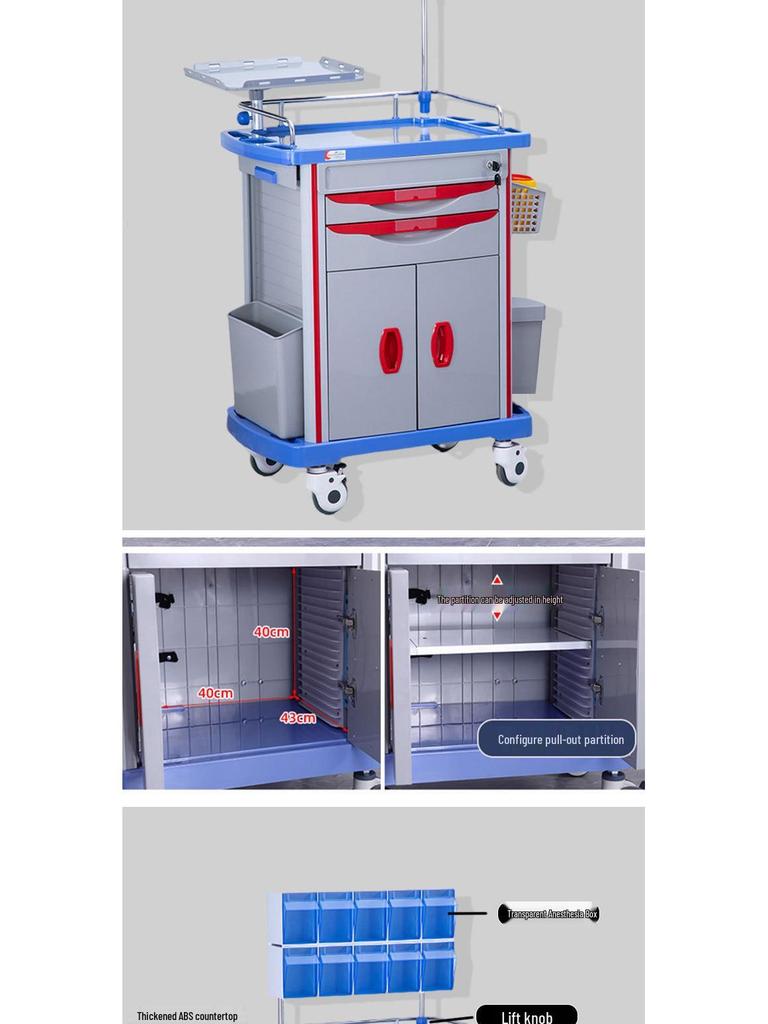 ABS Multifunctional Anesthesia and Infusion Emergency Cart with Five Drawers