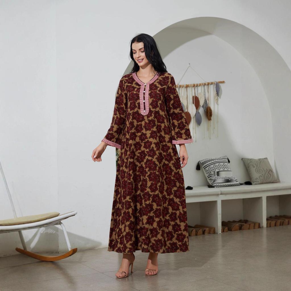 NC103 Middle Eastern Muslim Women's Fashion Long Dress - Arab Dubai Print