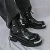 Men’s Retro Thick Sole Platform Punk Boots Elevator Street Style Big Head Motorcycle Boots High Boots Plus Size