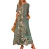 Women's Fashionable And Casual Long Beach Skirt Round Neck Short Sleeved Loose Retro Print Dress