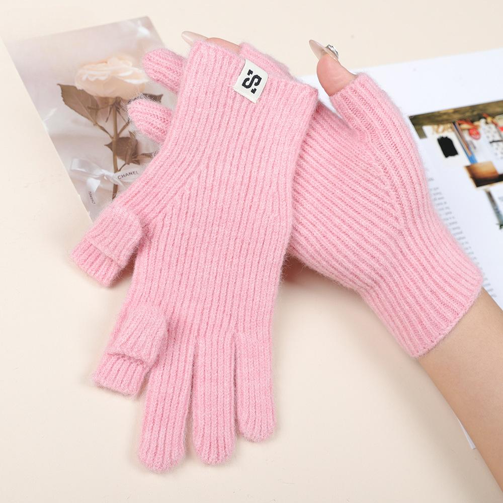 Touch Screen Gloves Autumn and Winter Warm Finger Gloves Thickened Warm Knitted Wool  Korean Student Gloves
