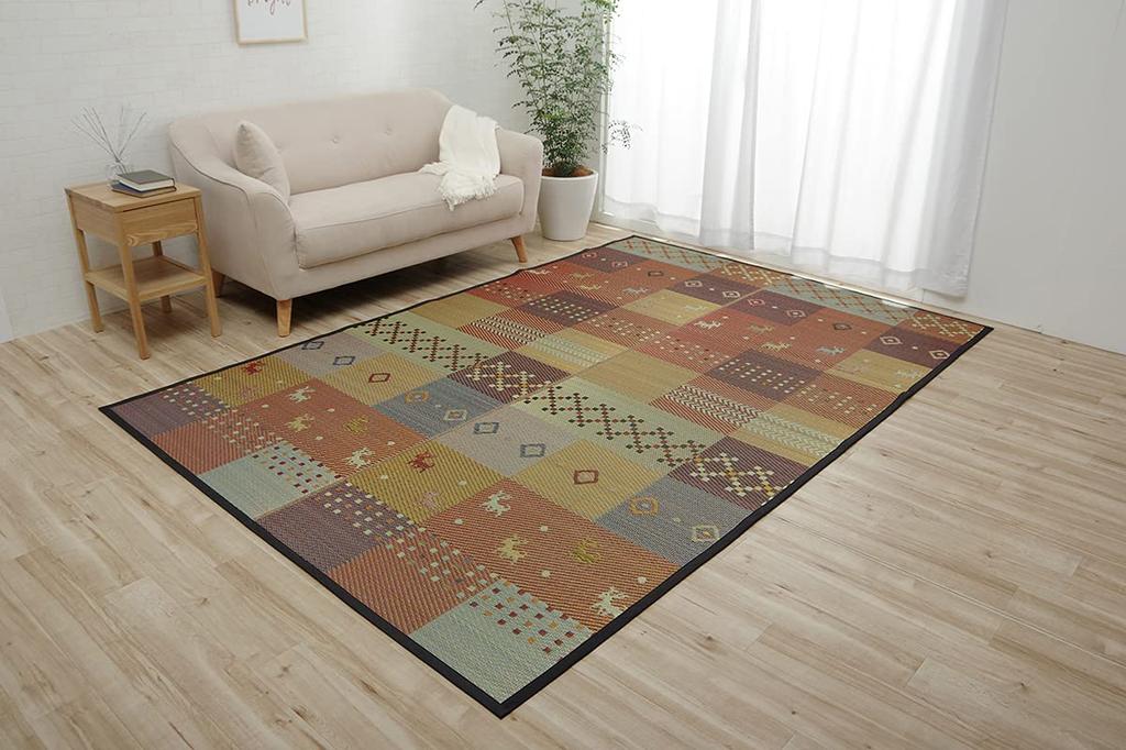 Ikehiko Rush Rug Backing Flower Mat Carpet Rug Gabbeh Pattern Antibacterial Deodorizing Deodorizing DX Serena Edoma 3 Tatami 174 X 261cm Fabric Red