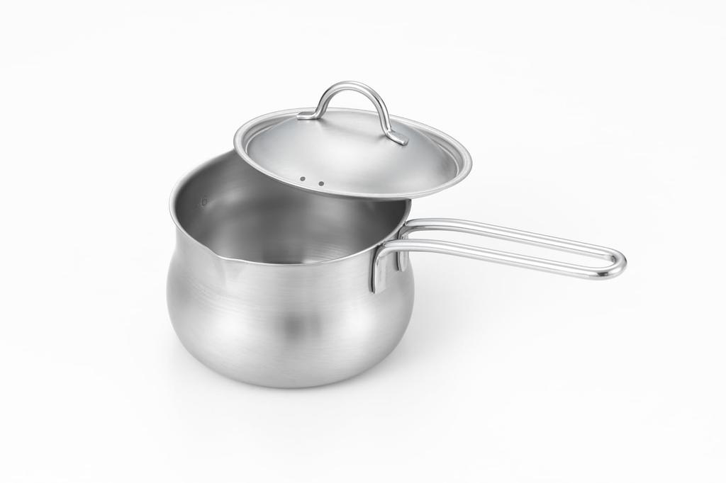 Yoshikawa YJ3674 Stainless Steel Double-ended Milk Pan for Gas Fires, 12cm, 830ml, with Spouts On Both Sides, and Lid