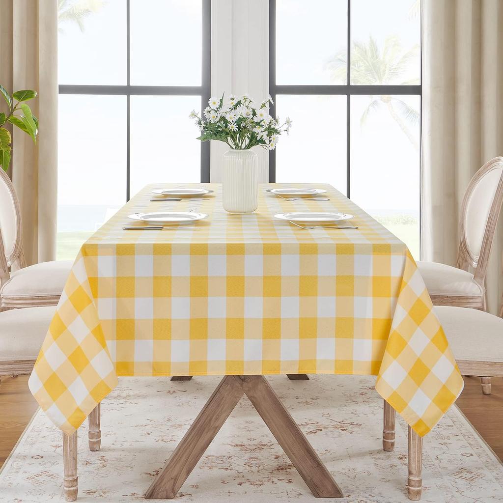 Yellow White Checkered Rectangle Tablecloth Party Decor Reusable Farmhouse Kitchen Dining Tablecloth Picnic Camping Decorations