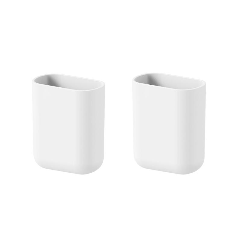 Modern Minimalist White Bathroom Organizer-Mounted Toothbrush Holder&Toothpaste Cup with Drainage Slots,Hygienic Storage