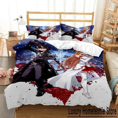 Fashion SAO Anime Art Print Three Piece Bedding Set Fashion Article Boys Or Adults For Beds Quilt Covers Pillowcases Bedding Set