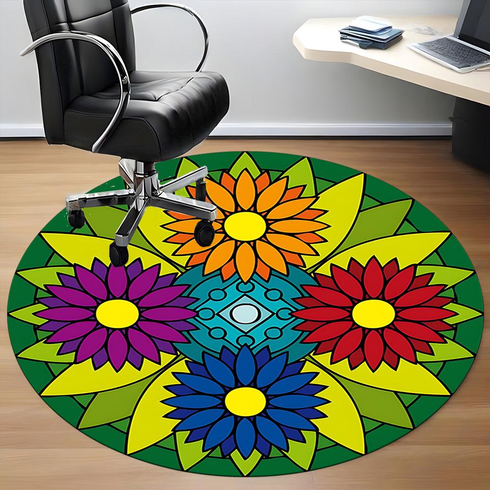 1pc Mandala Flowers Office Round Rug, Non-slip, Soft and Durable Office Rug for Interior Decoration, Perfect for Office,Decoration yy260204044