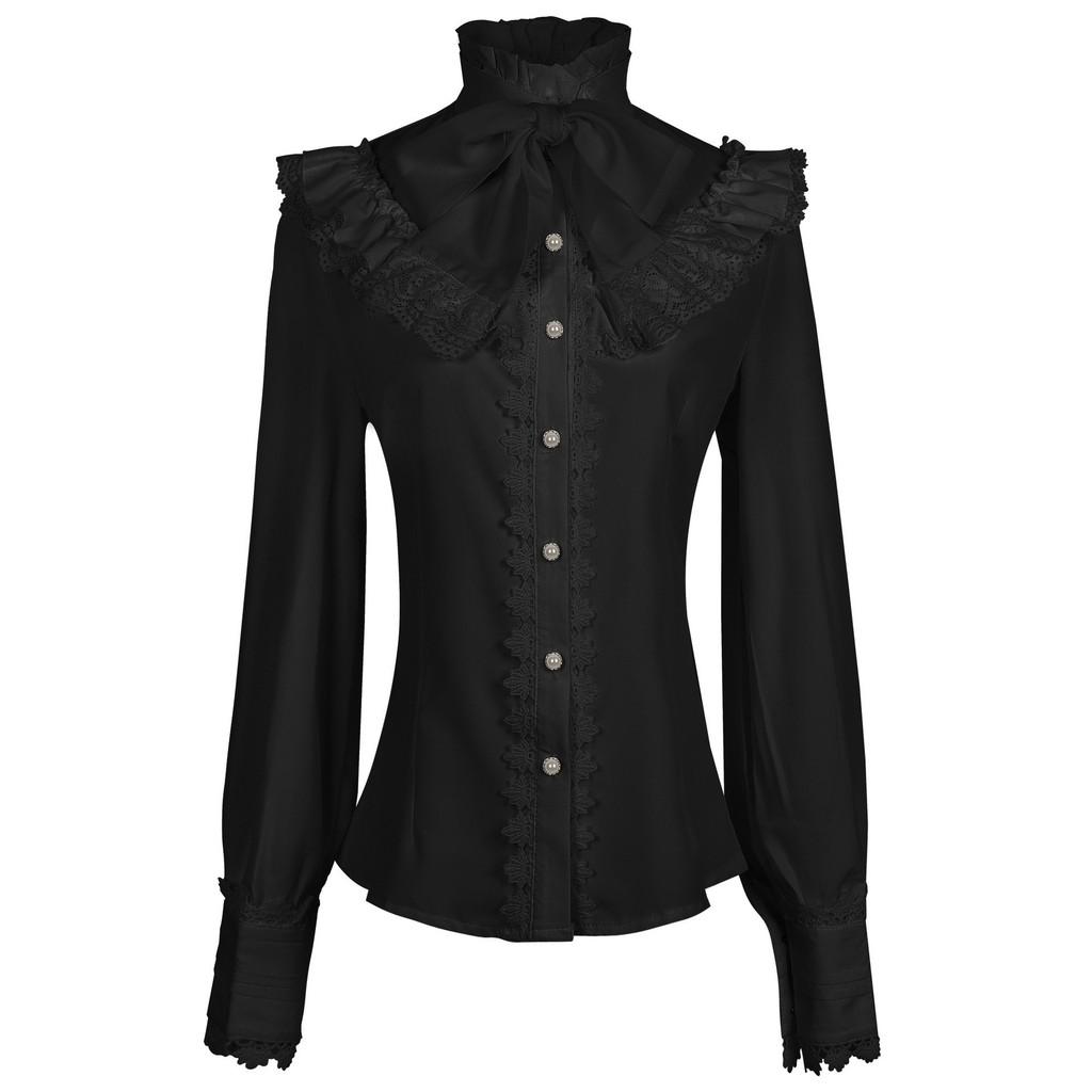 Camicia Gotica Vittoriana da Donna in Tessuto di Lino con Design Arricciato per Cosplay e Spettacoli Teatrali