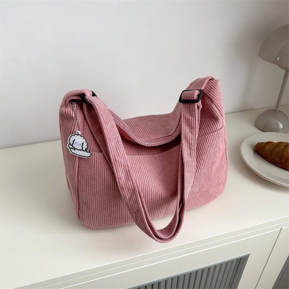 Korean Style Corduroy Shoulder Bag Solid Color Women Tote Bag Portable Crossbody Bag  Women