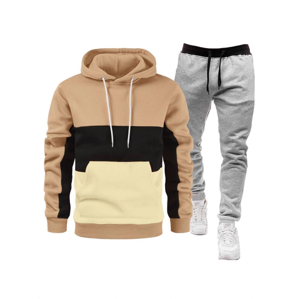 Men's Casual Hoodie Fashionable Patchwork Sports Sweatpants Set