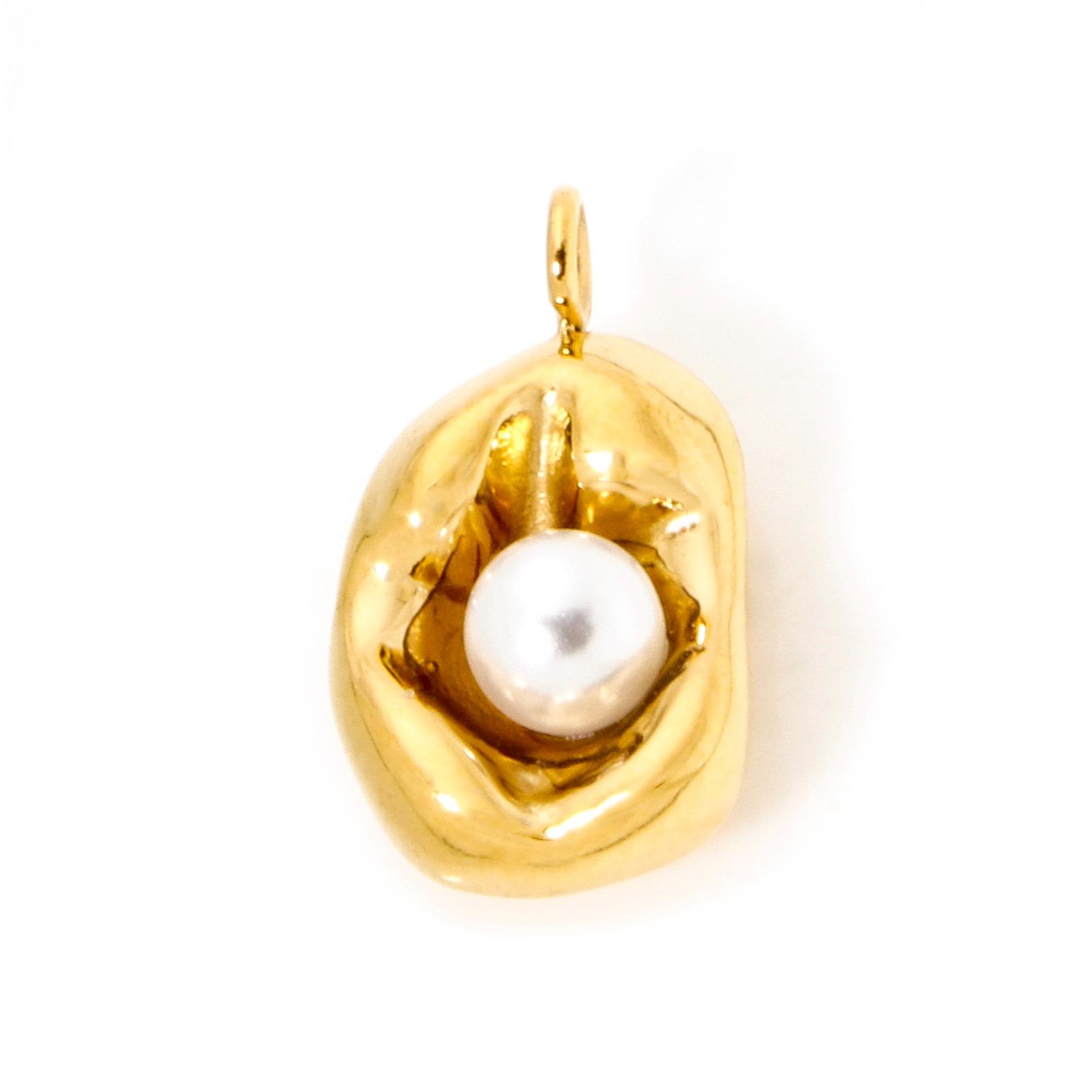 1 Piece 304 Stainless Steel Charms 18K Gold Plated Shell Acrylic Imitation Pearl Small Pendants DIY Necklace Women Findings
