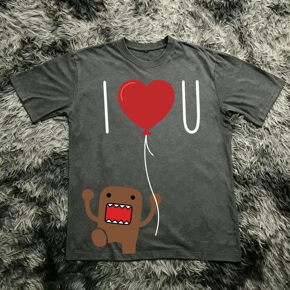 Domo Kun Funny Pattern Daily Print TShirts Vintage Y2k Tops Casual Loose Streetwear Rock Gothic ShortSleeves Tops Unisex