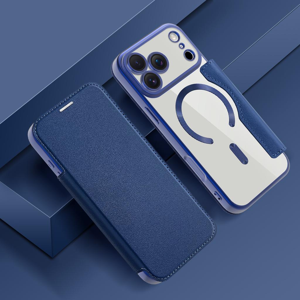 Luxury Transparent Flip Leather Wallet Magnetic Phone Case For iPhone 17 Pro 15 14 13 12 11 16 Pro Max Slot Card Bag For Magsafe 17Air Cover