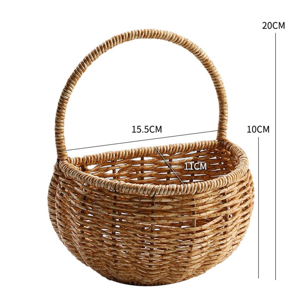 Multipurpose Imitation Rattan Wall Mount Basket with Hanging Handle Decor Hand Woven for Toys Snacks Vegetable Ginger Garlic