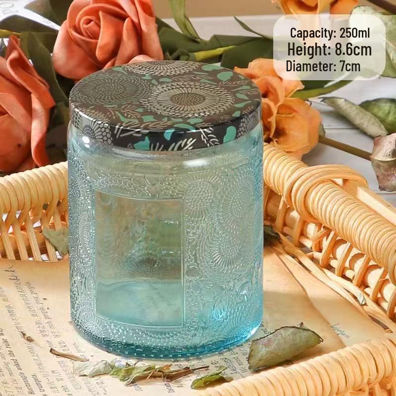 Embossed Glass Jar: DIY Flameless Scented Candle Cup with Colored Pattern