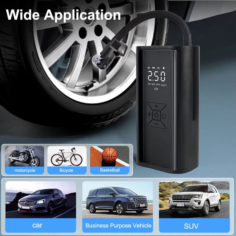 New Digital Air Pump with LED Light Outdoor Wireless Tire Inflator Air Compressor Portable Tire Pressure Gauge  LCD Display 150PSI 120W