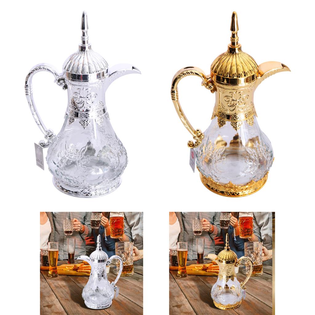Arabische Kaffeekanne Heiß Kaltwasserflasche Glas Kaffeekessel Zuhause Arabische Teekanne für Camping Reise Küche Festival Eid Mubarak