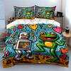 Robot and Frog Dancing Happily Print Bedding Set 1 Duvet Cover 2 Pillowcases for Adult and Children Luxury Gift Full Size