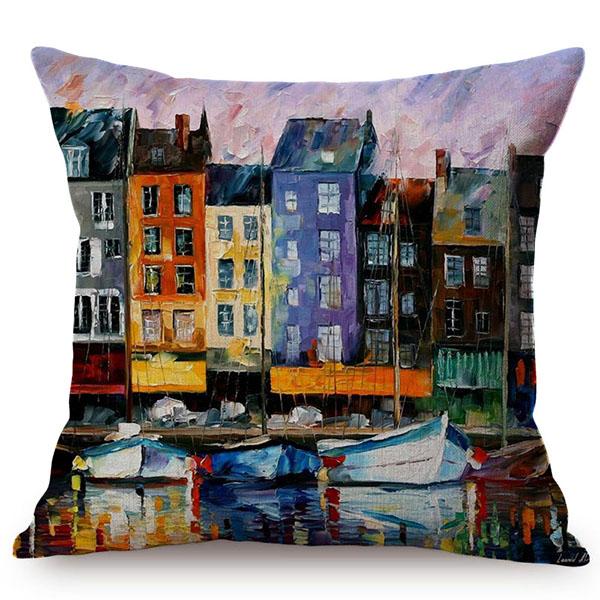 Mediterranean Beautiful Italy Venice City Scenery Oil Painting Style Sofa Decoration Pillow Case Ocean Landscape Cushion Cover