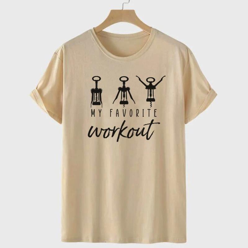 Lustige Meine Lieblings-Workout Grafik-T-Shirts Alkohol Trinken Sarkastische Damen T-Shirts Baumwolle Kurzarm Weinliebhaber T-Shirt Geschenk