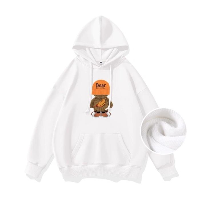 2024 Fall/Winter Korean Women's Plus Velvet Hooded Loose Long Sleeve Fashion Hoodie Jacket