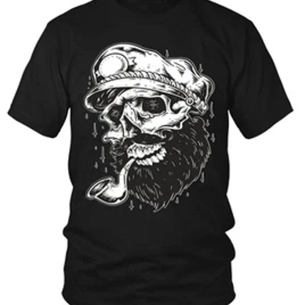 Sailor Skull Beard T Shirt Fun Anchor Seaunisex Cult Vintage Designer Clothes Stylish Graphic Soft Breathable Stretched