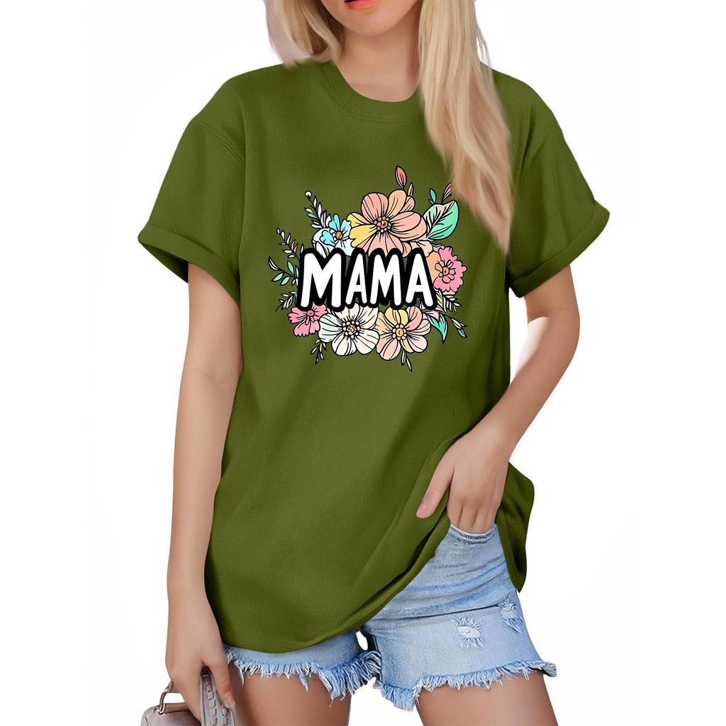 Damenmode Rundhals Kurzarm T-Shirt Muttertag Bedruckt Lässiges Oberteil