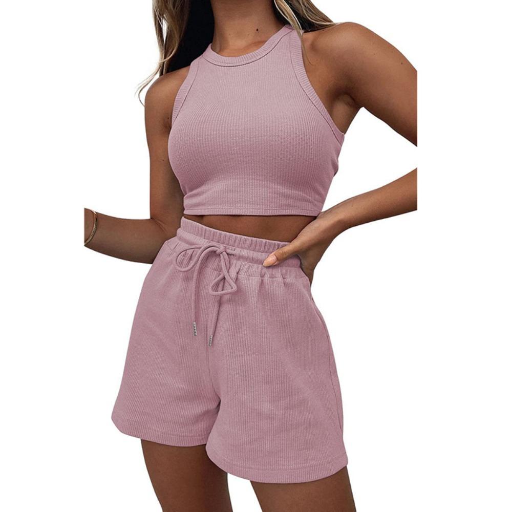 2024 Лето Новые Без Рукавов Вафельные Элегантные Женские Комплекты Однотонный Сексуальный — фото 8