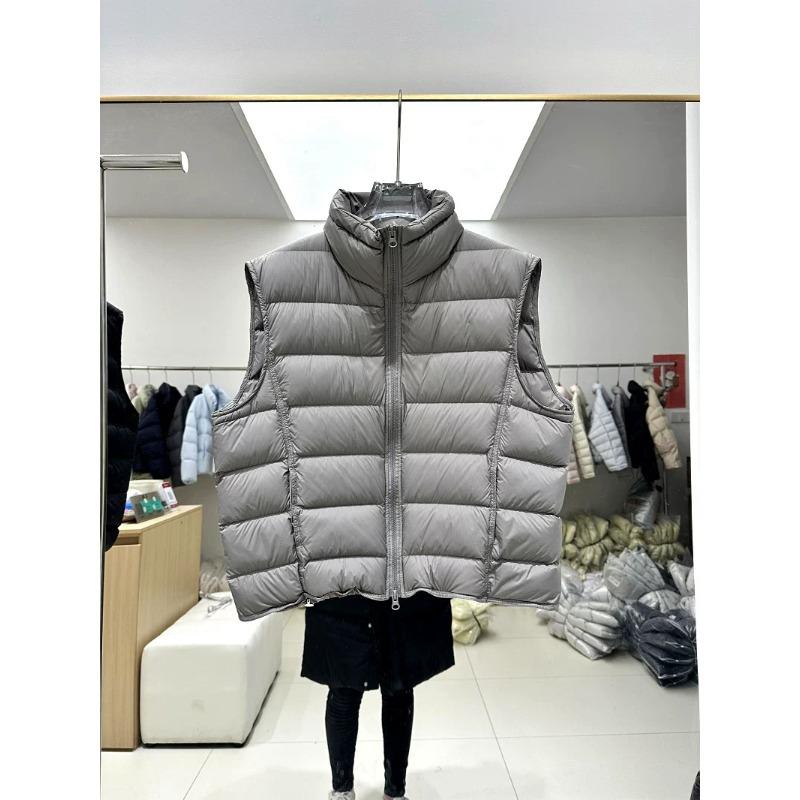 Stand-up Collar Ribs Down Jacket Vest Women, Loose and Good-looking White Duck Down Short Coat Tide