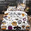 Halloween King Queen Duvet Cover Kawaii Cartoon Skull Bedding Set Kids Boys Orange Pumpkin Skeleton 2/3pcs Polyester Quilt Cover