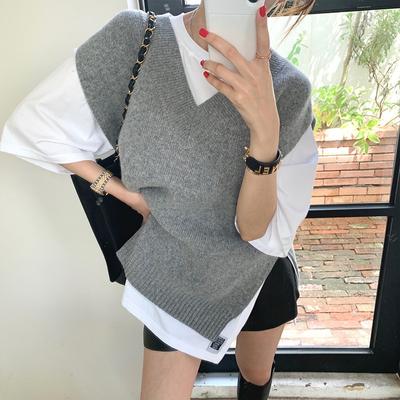 Autumn and Winter Loose Knitted Sweater Vest Women Thick Sleeveless Casual Pullover Sweater Vests Office Lady Elegant Solid Knitwear Waistcoat 25333